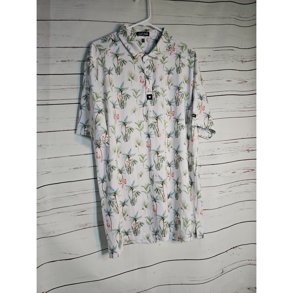 Bad Birdie Men's 3XL  Flamingo Palm Tree Golf Polo Shirt